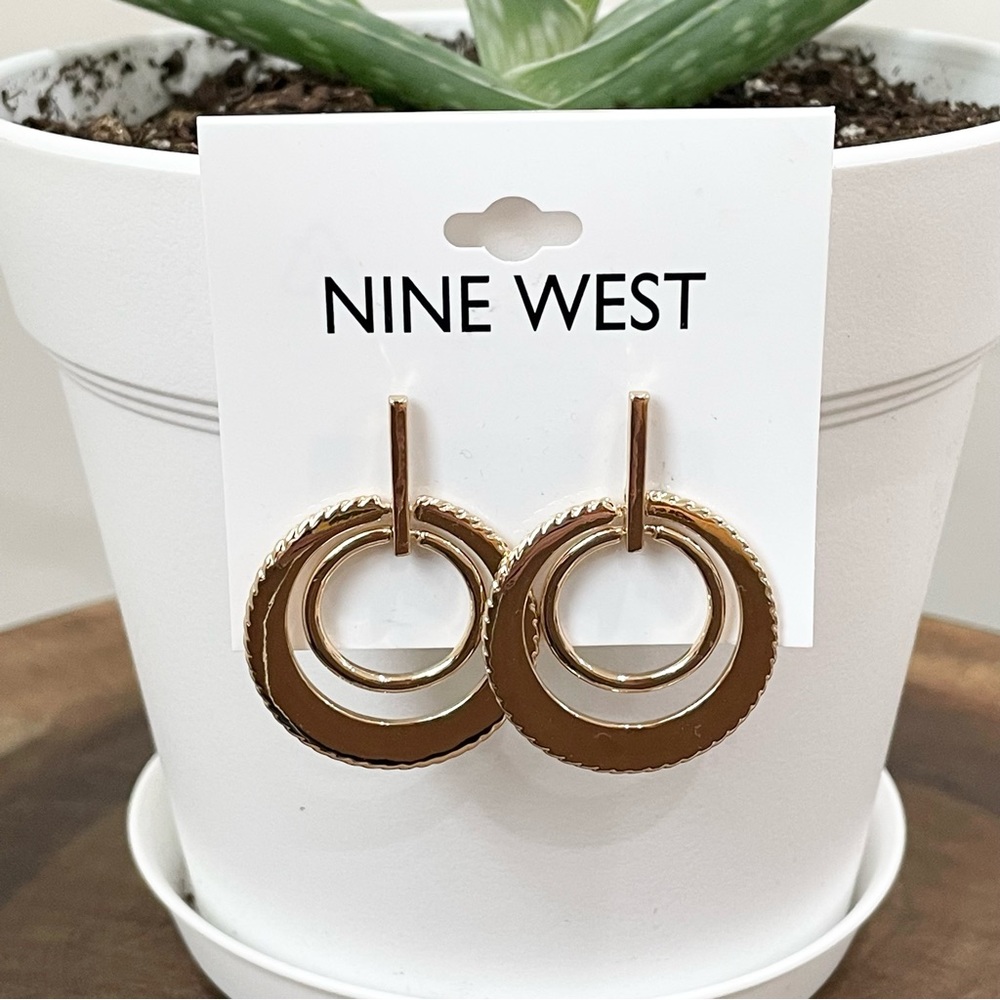 NEW! Nine West, double layer hoop, gold earrings